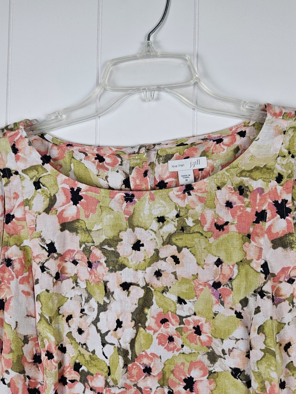 J Jill Linen Shift Dress Floral Sleeveless Pockets Watercolor Womens M Coastal - Picture 2 of 11
